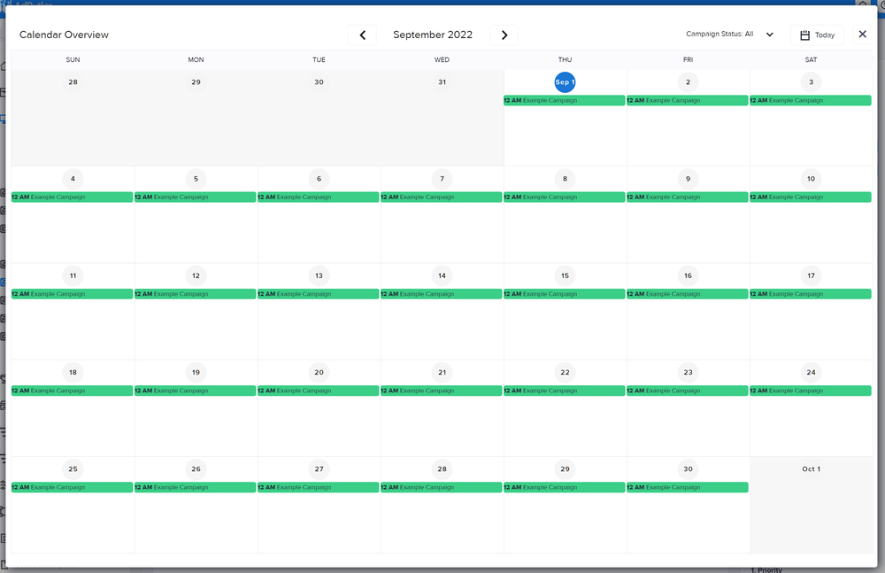 The Calendar Overview window in a zone section