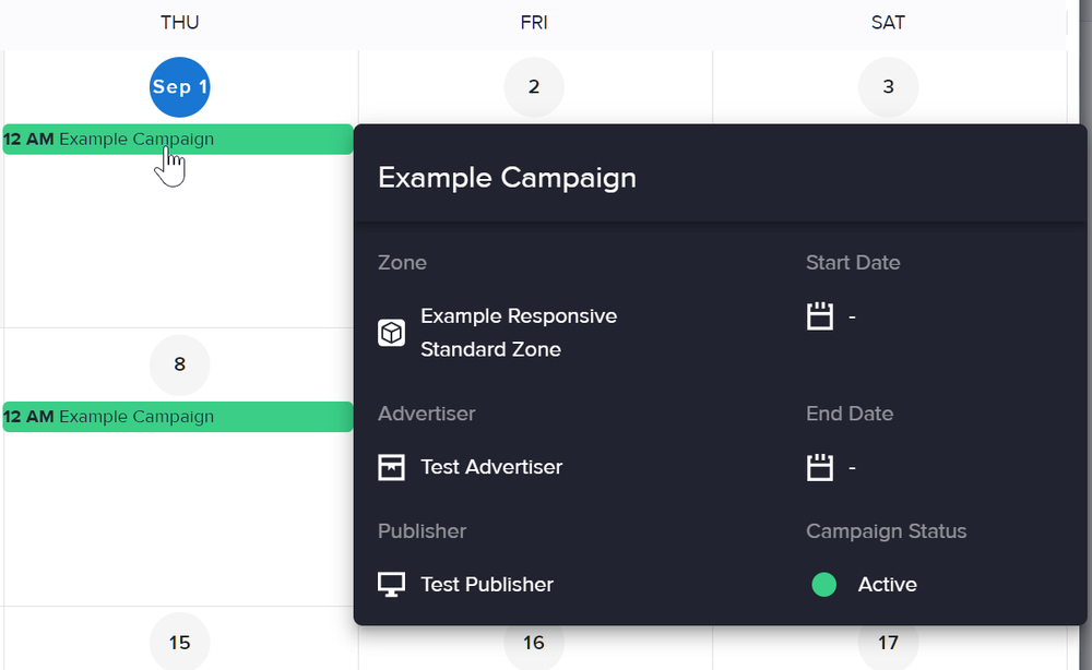 A campaign's details in the Calendar Overview