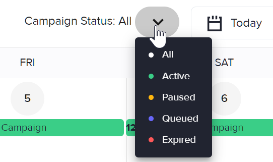 The Campaign Status filter in the Calendar Overview