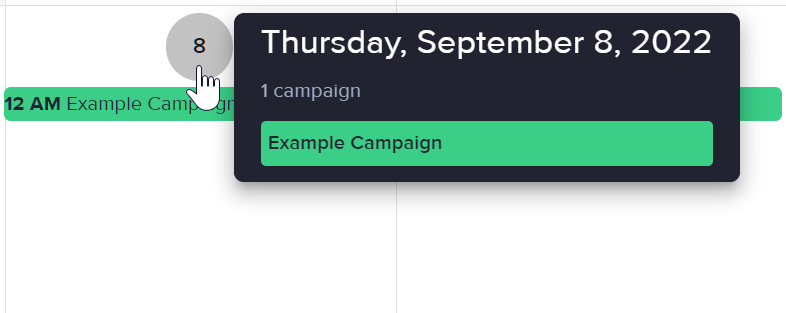 The full list of campaigns on a particular date in the Calendar Overview