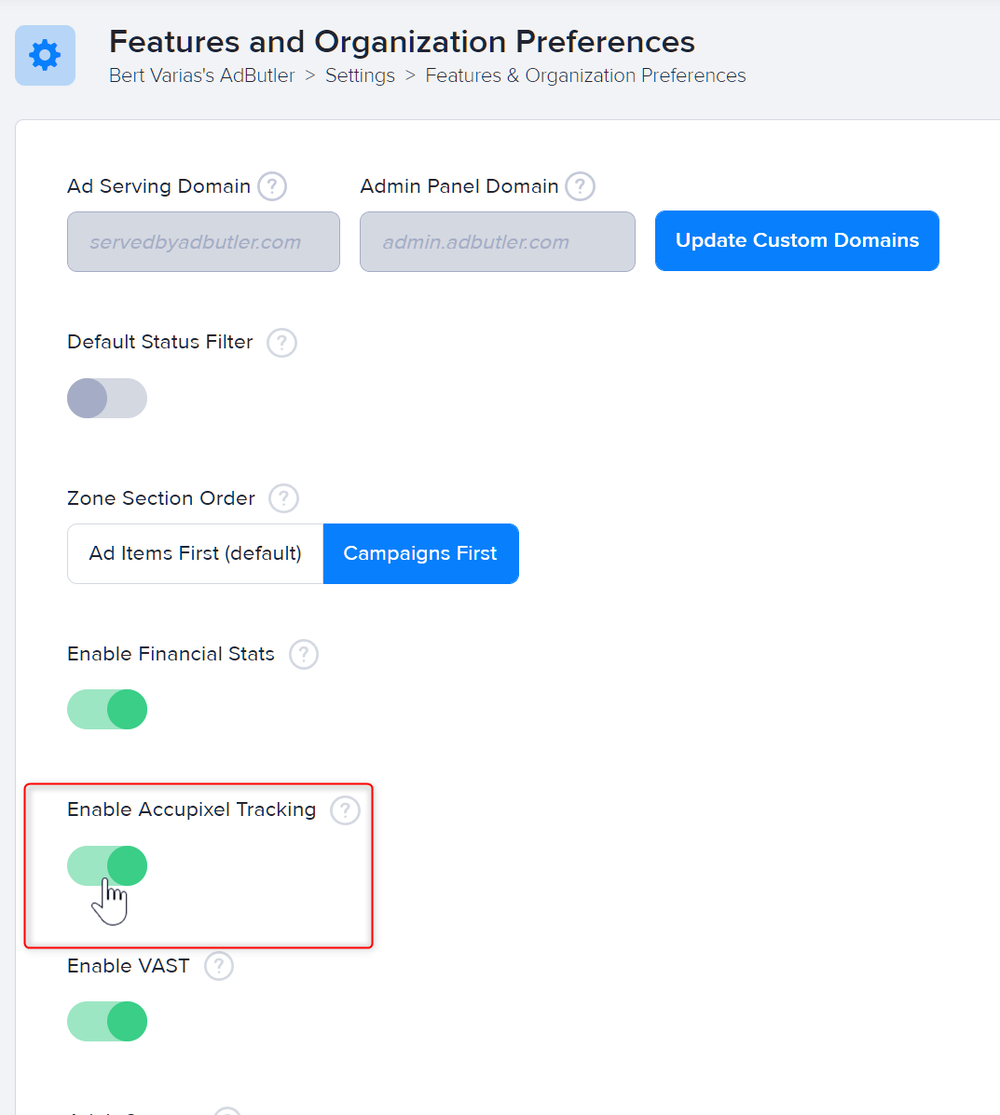 Enabling Accupixel tracking