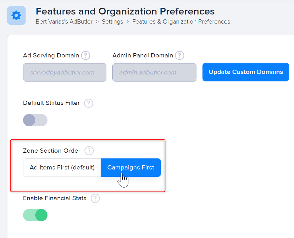 Changing the order of tables in zone sections