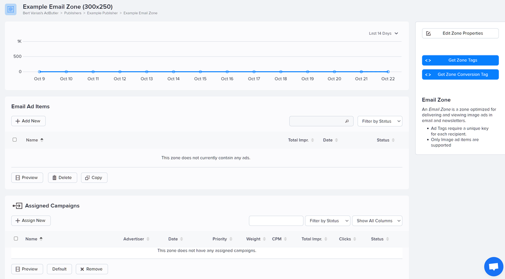 An email zone section in AdButler