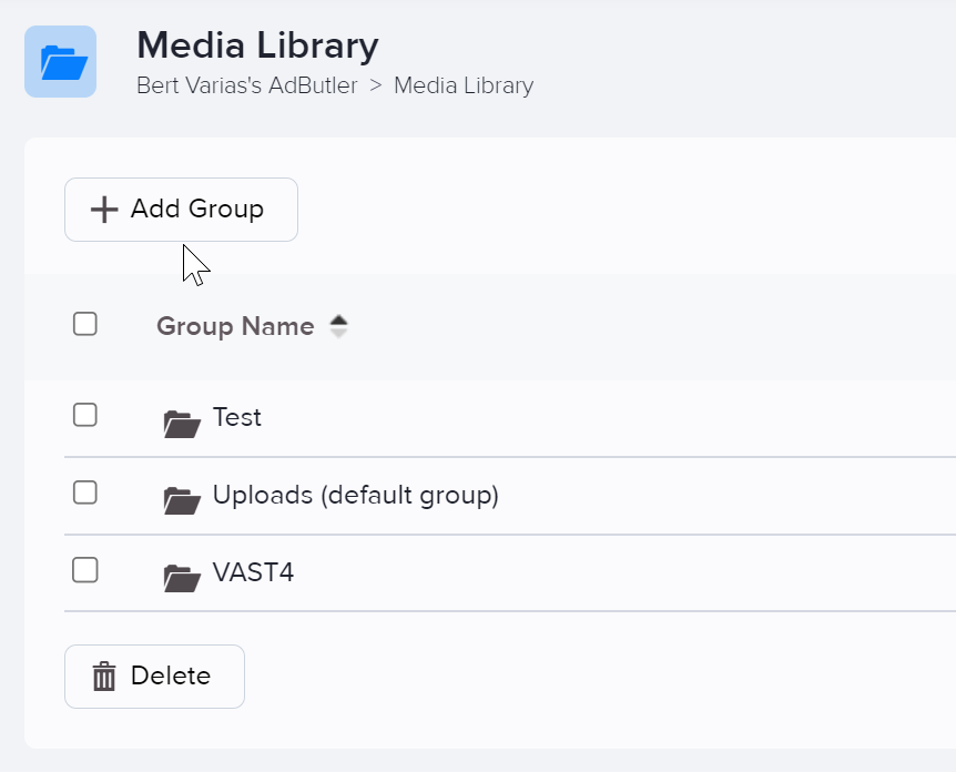 The Add Group button in the Media Library