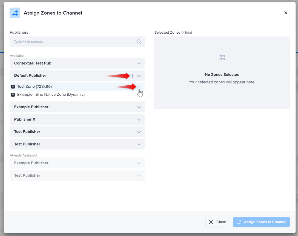 Assigning zones to a channel