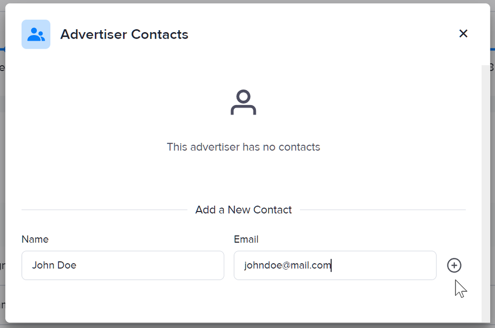 Adding a new advertiser contact