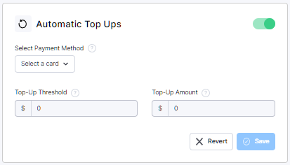 The automatic top up settings in the Self-Serve advertiser portal