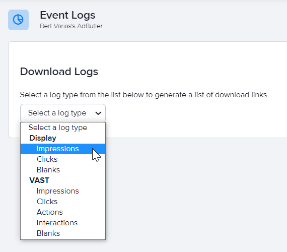 The types of logs that you can download in the Event Logs subsection