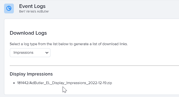 The download link for an event log zip file