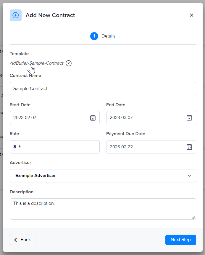 Creating a contract using a contract template