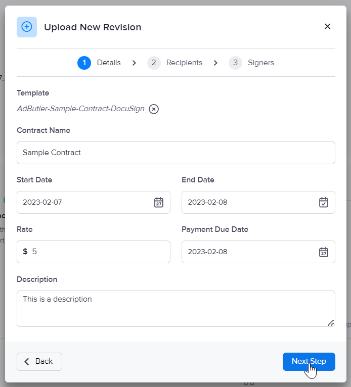 Revising an existing contract in AdButler