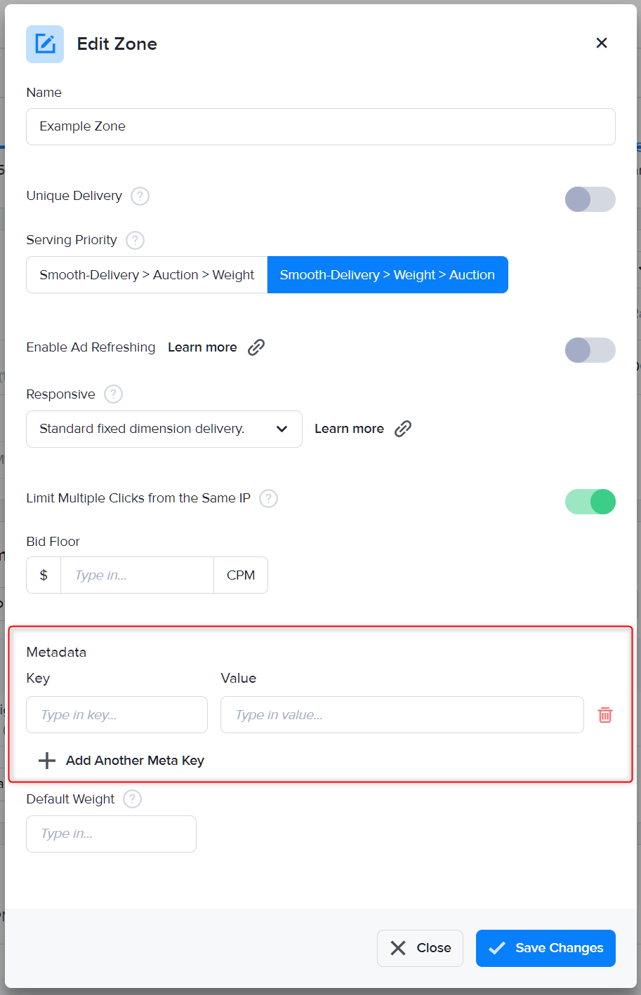 Adding zone metadata in a zone's properties