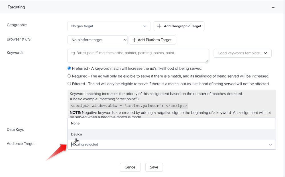 Assigning an Audience to a campaign in AdButler