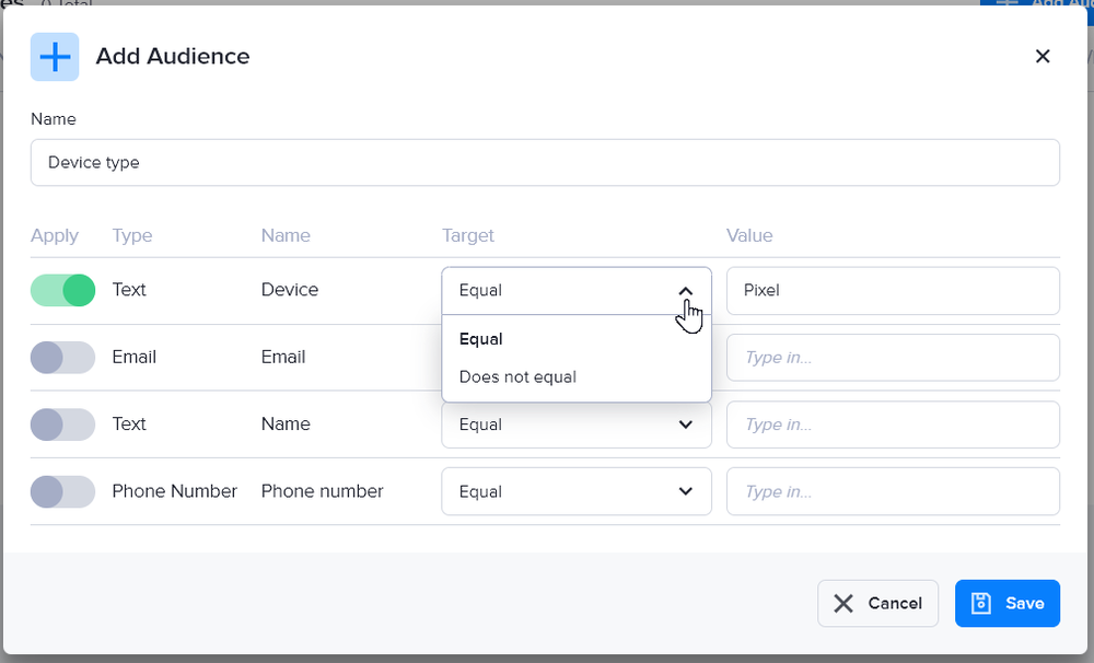 Creating an Audience in the User DB section of AdButler