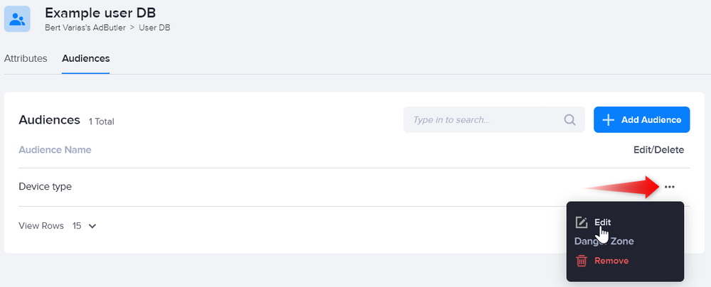 Editing an Audience in the User DB section in AdButler