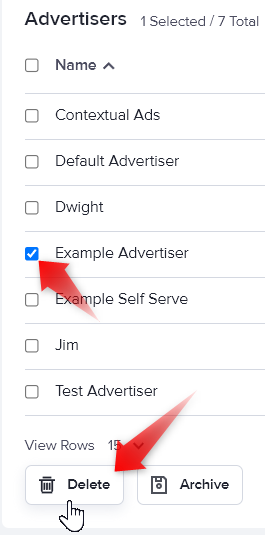 How to delete an advertiser in AdButler