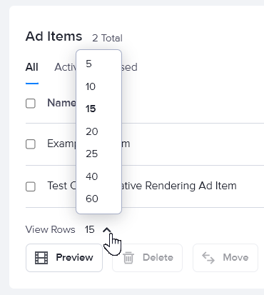 How to see more ad items in the Ad Items table