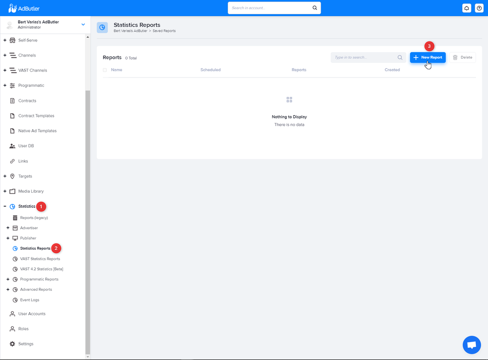 The Statistics Reports subsection in AdButler