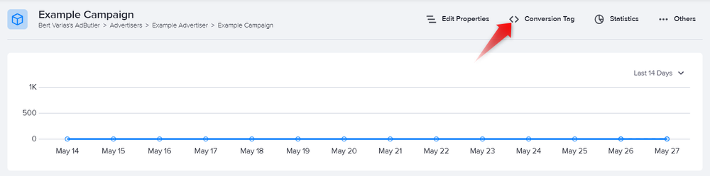 The Campaign Conversion Tag button in AdButler