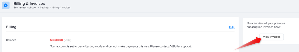 The View Invoices button in AdButler