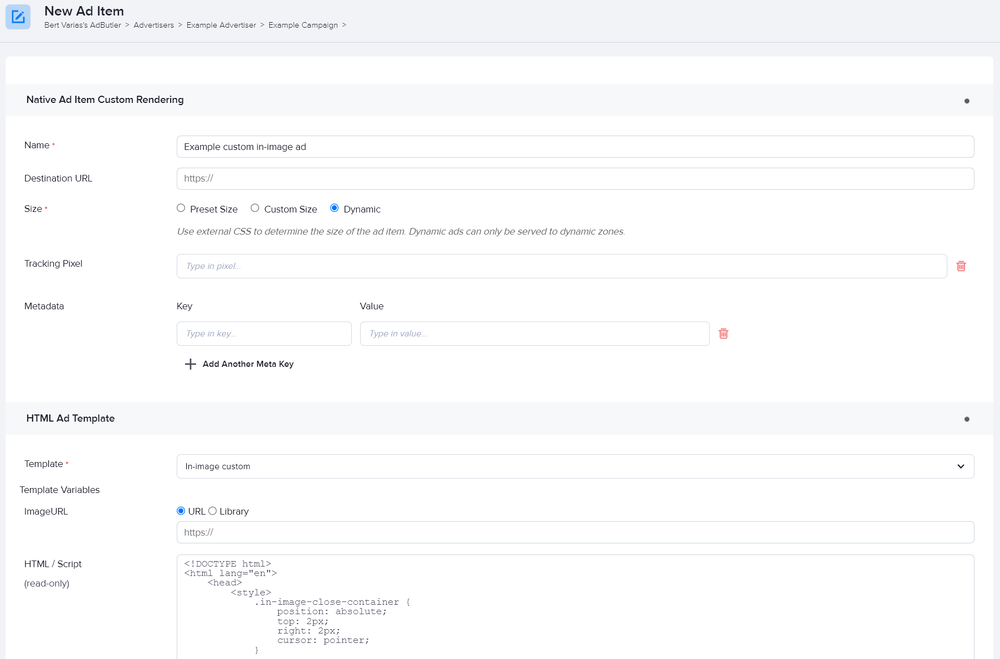 Creating a custom in-image ad item in AdButler