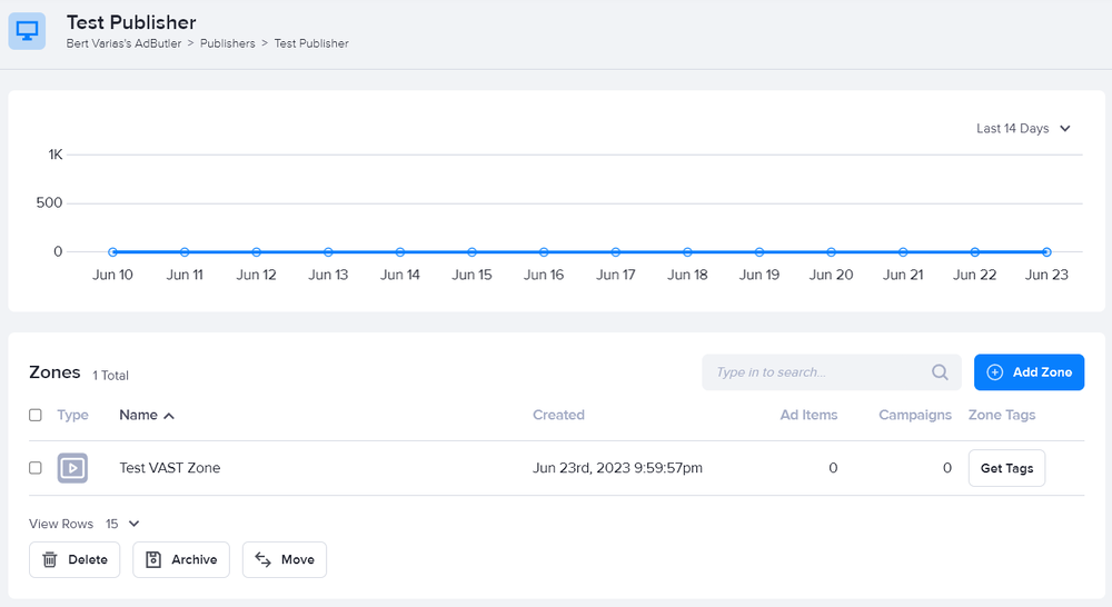 A publisher with a VAST zone in AdButler