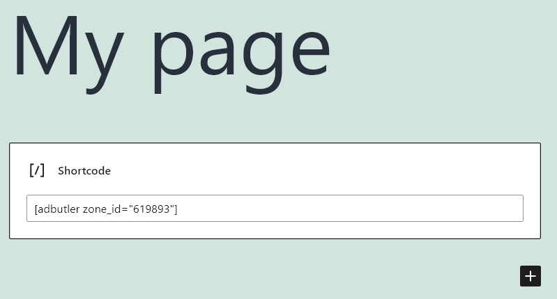 An example of a shortcode block with an AdButler zone ID