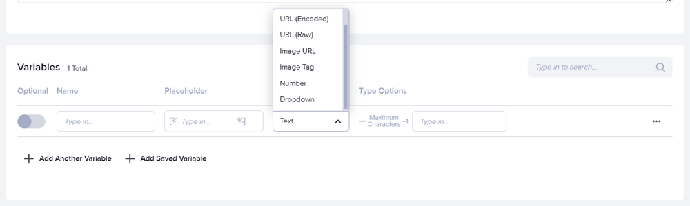 The types of variables in native ad templates