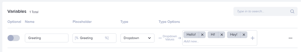 Creating a dropdown variable for native templates