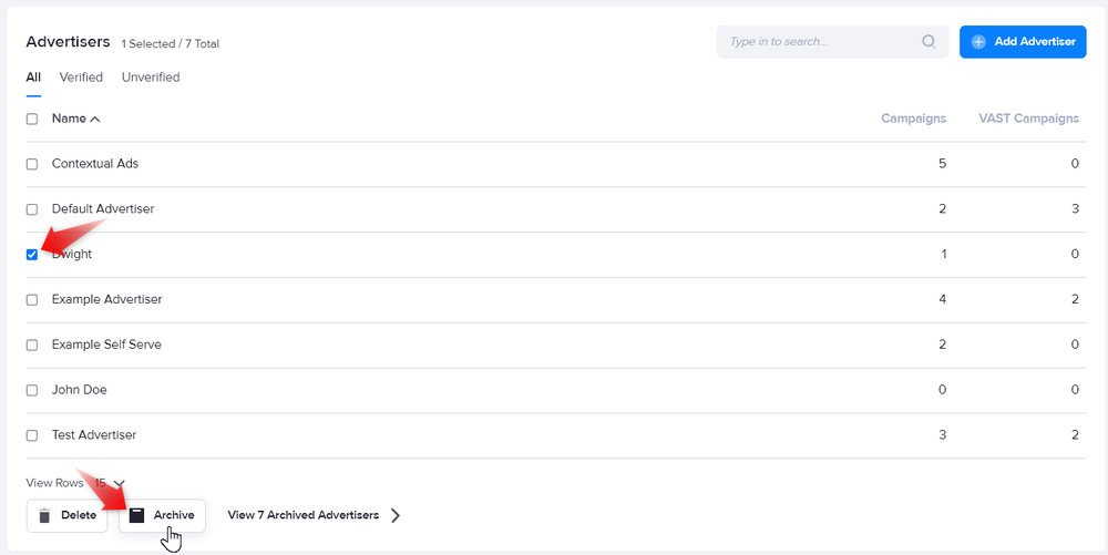 How to archive an advertiser in AdButler