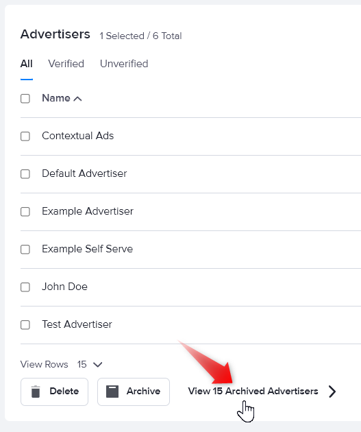 How to view archived advertisers in AdButler