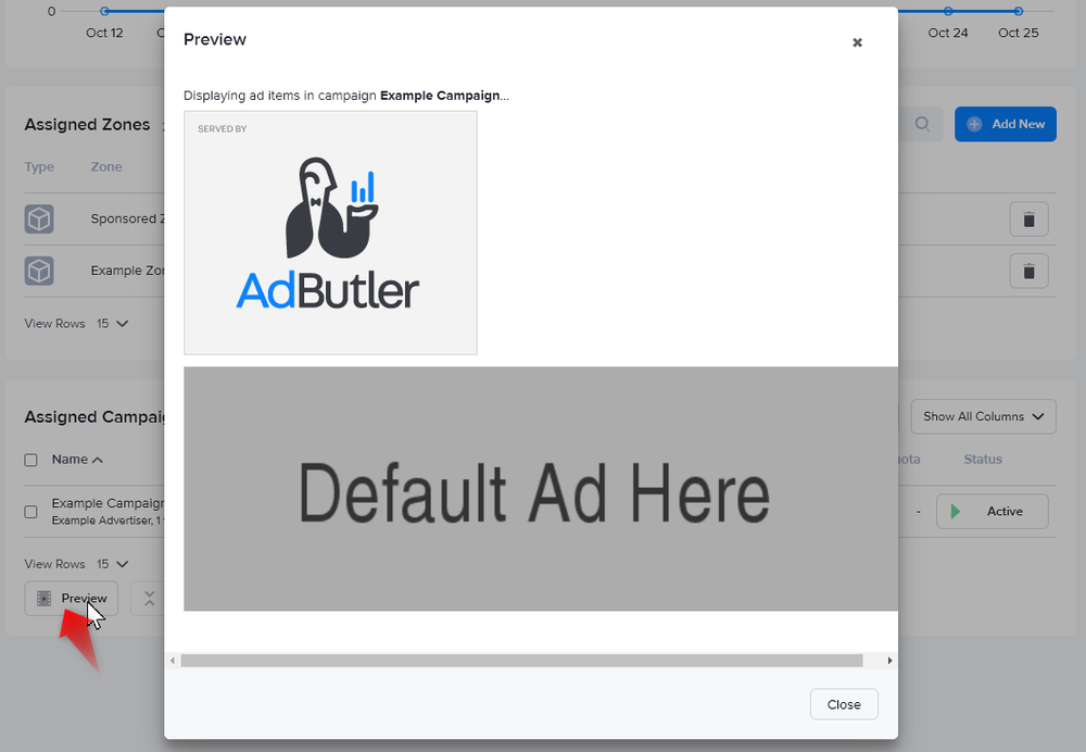 How to view ads in a campaign assigned to a channel in AdButler