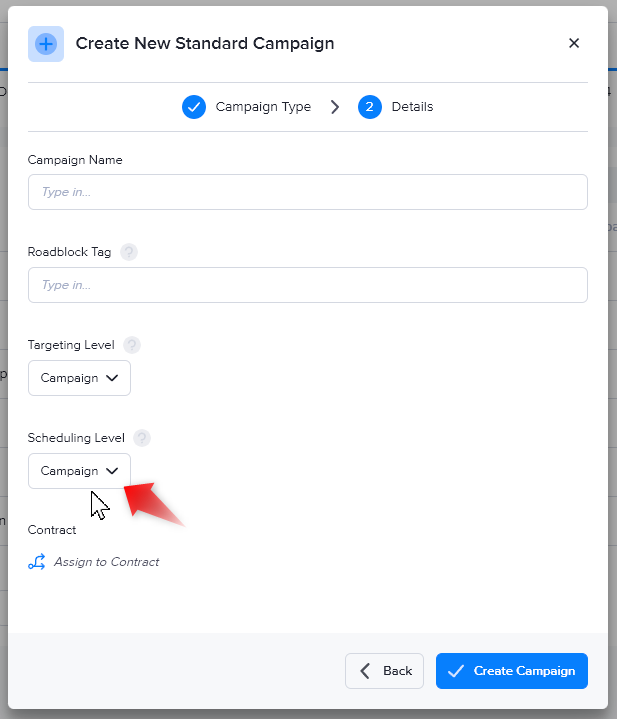 Selecting a campaign's scheduling level in AdButler