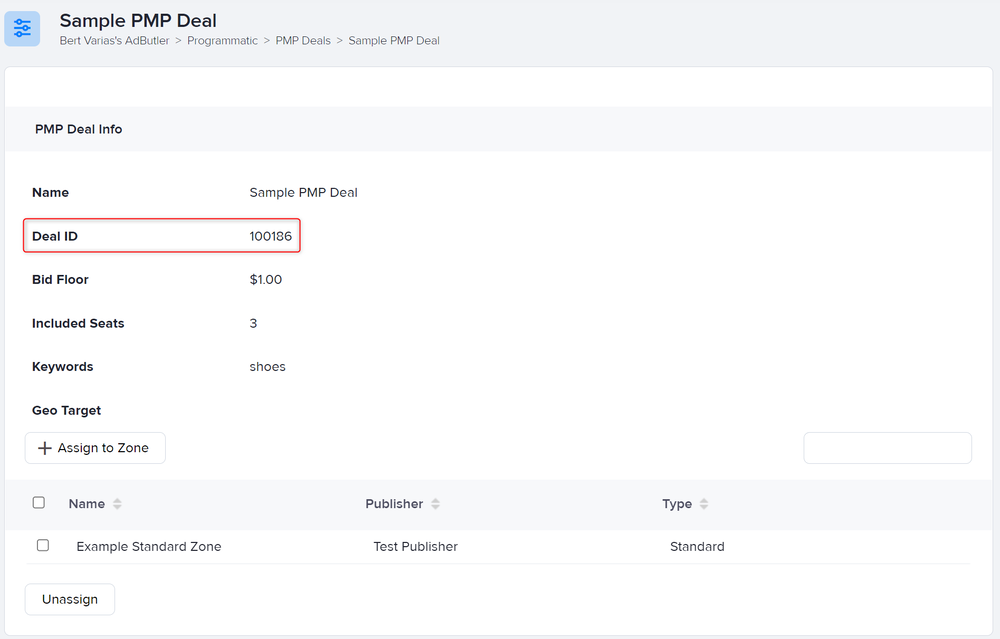 The Deal ID in the PMP Deal settings