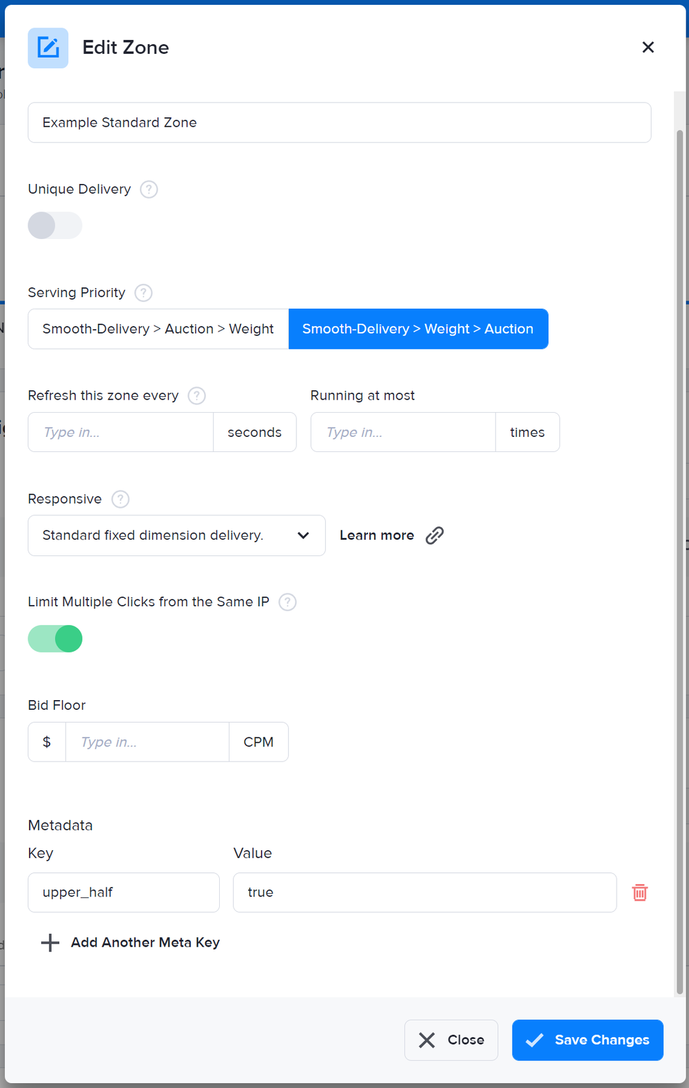 An example of zone metadata