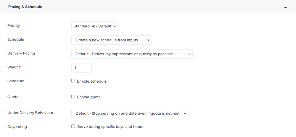 The Pacing & Schedule options when assigning a campaign