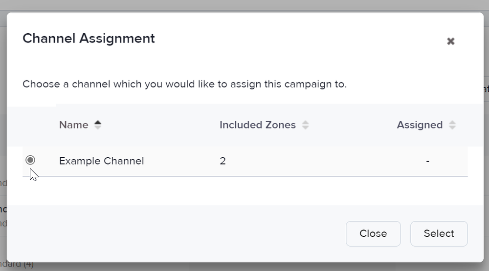 The Channel Assignment window in AdButler