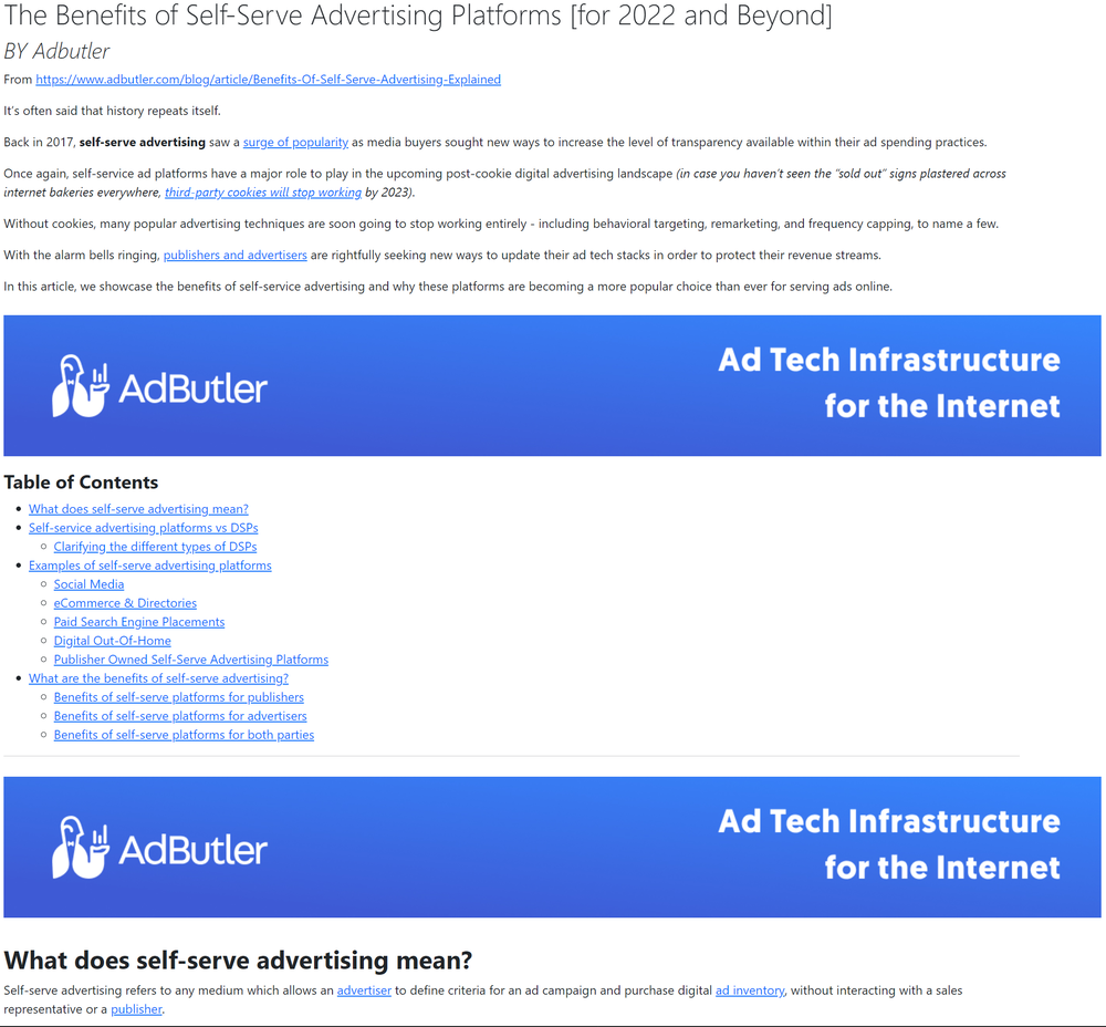 A sample page with contextually served ads