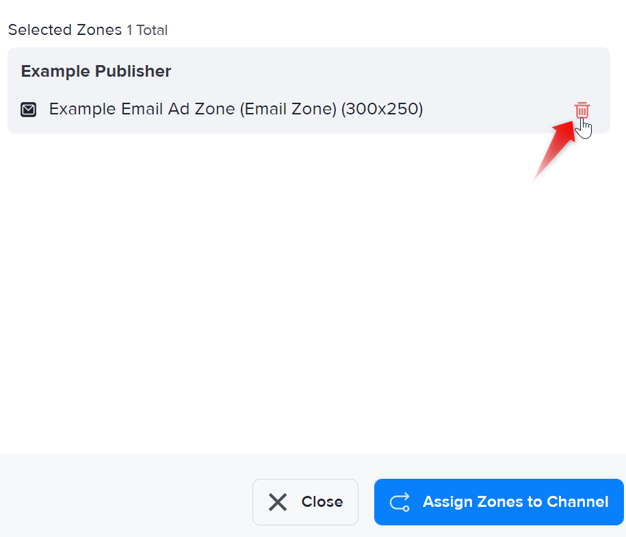 Deselecting a zone from the assign to channel window