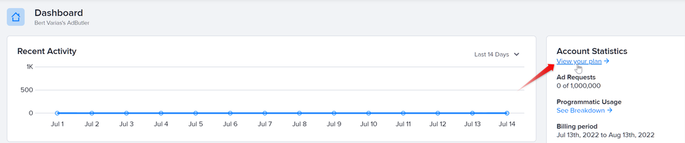 The View Your Plan link in the AdButler Dashboard