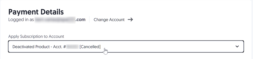 The Apply Subscription to Account dropdown menu