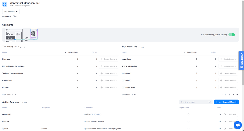 The main Contextual Management Segments section