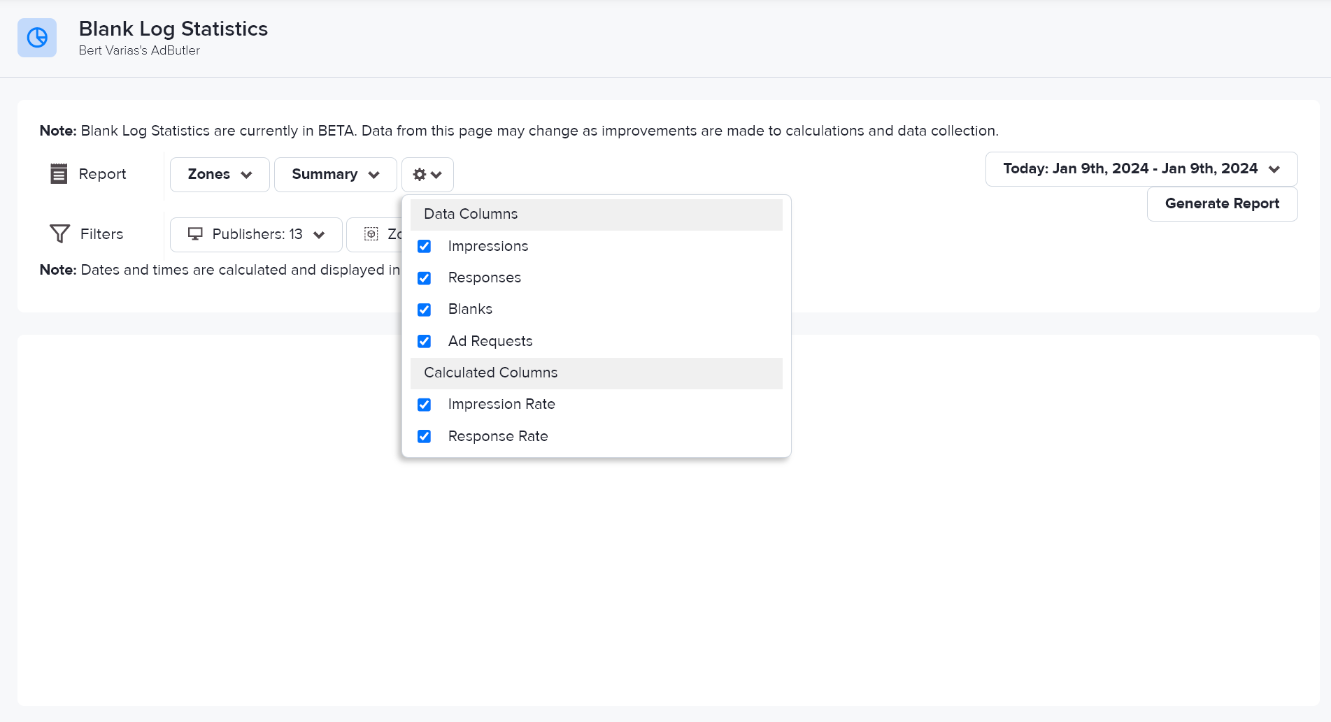 Creating a Blank Log Statistics report in AdButler