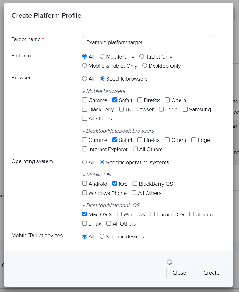 Creating a new platform target in AdButler