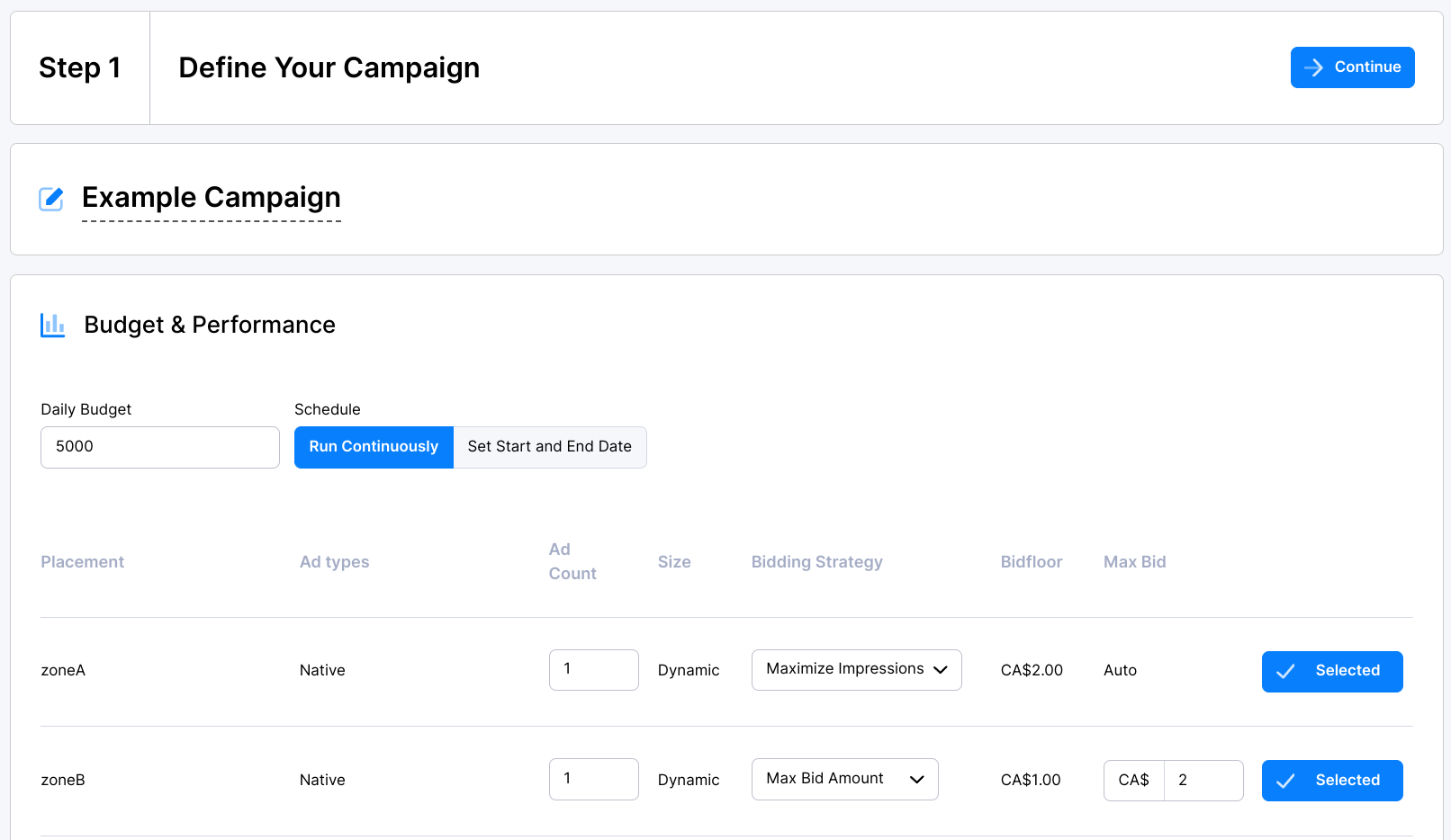 Creating a campaign in the Self-Serve advertiser portal