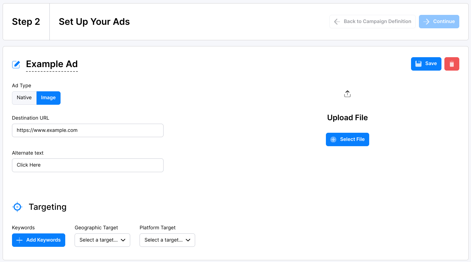 Adding ads to a campaign in a Self-Serve portal