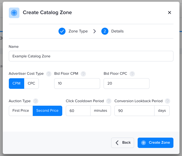 Creating a catalog zone in AdButler