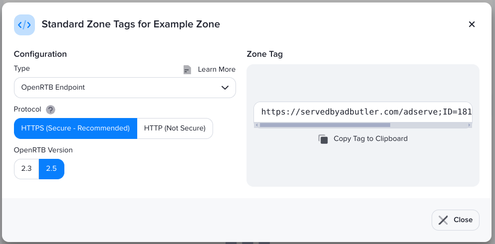 Getting the OpenRTB endpoint of a standard zone