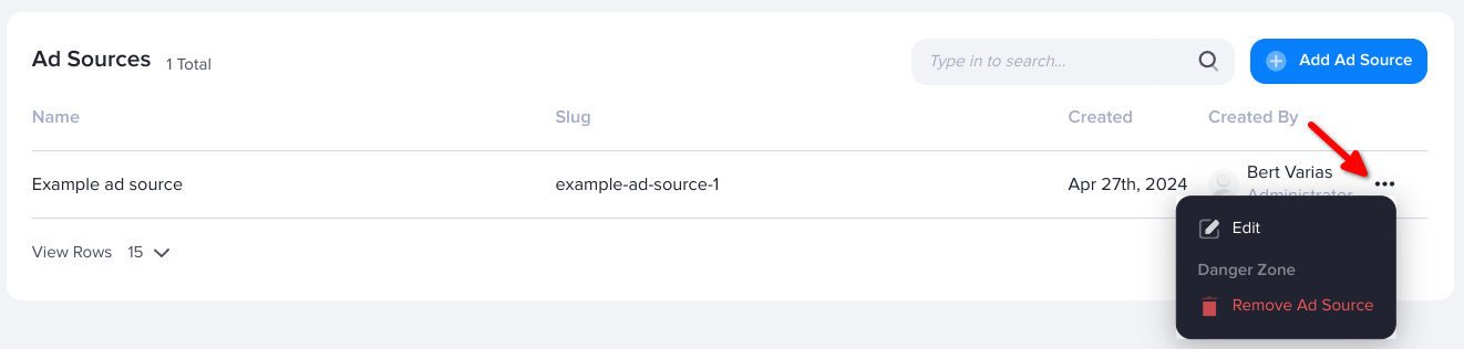 Editing an ad source in AdButler
