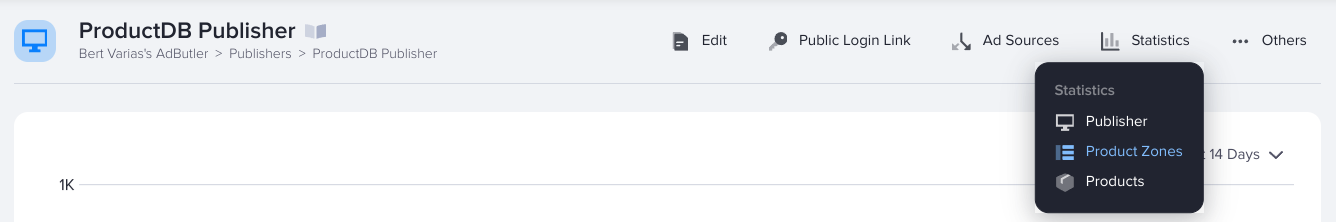 The zone statistics button in a publisher's section in AdButler